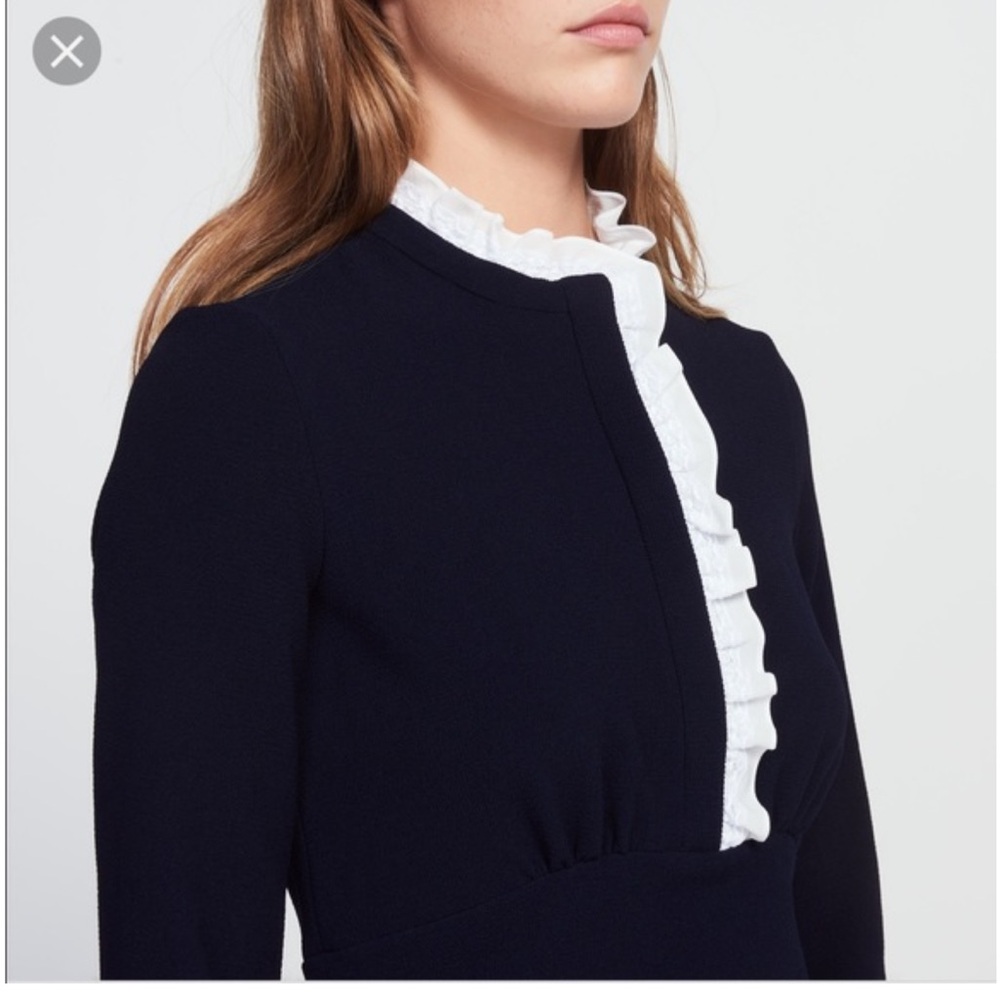 Sandro Natalia Ruffle Trim Dress- Navy with White Details. 0/XS - Picture 4 of 9